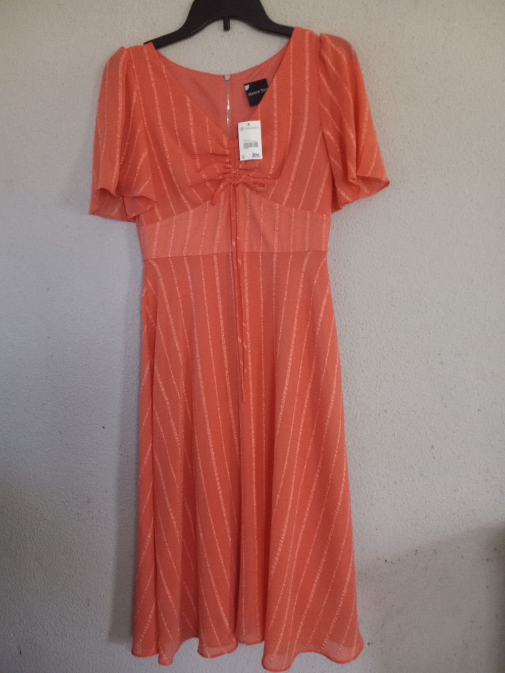 Versona Coral Orange Stripe Tie-Front Midi Dress